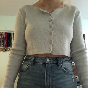 grey Brandy Melville Cropped Athelia Cardigan